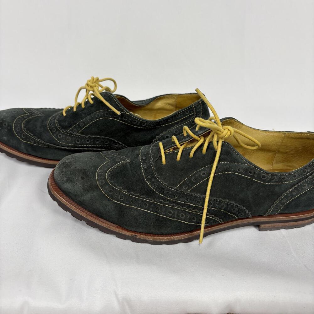 Johnston and Murphy Size: 7.5 Suede Leather Green Oxford Yellow Lace Shoes - Picture 4 of 9